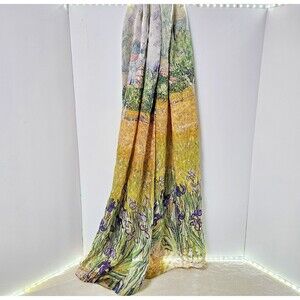 Farmland Countryside IRIS Satin Silk Stole Women Long Scarf  NO Brand/Label‎